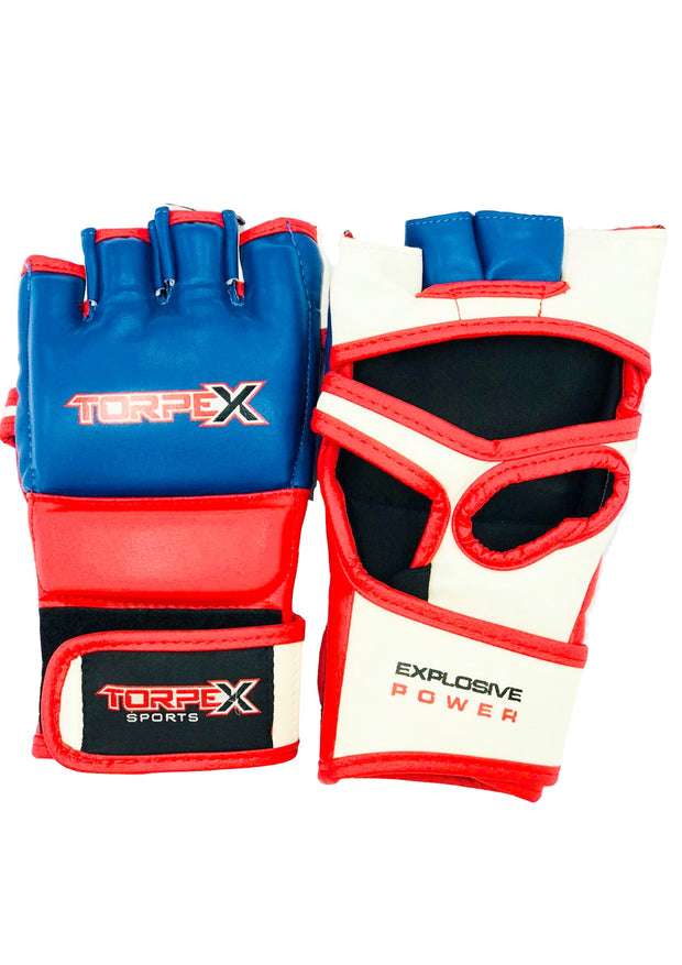 Blue, White & Red MMA Gloves