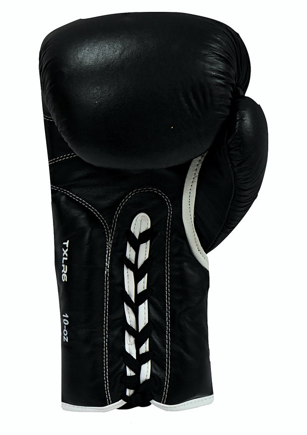 APEX Premium Leather Laced Boxing Gloves - Black