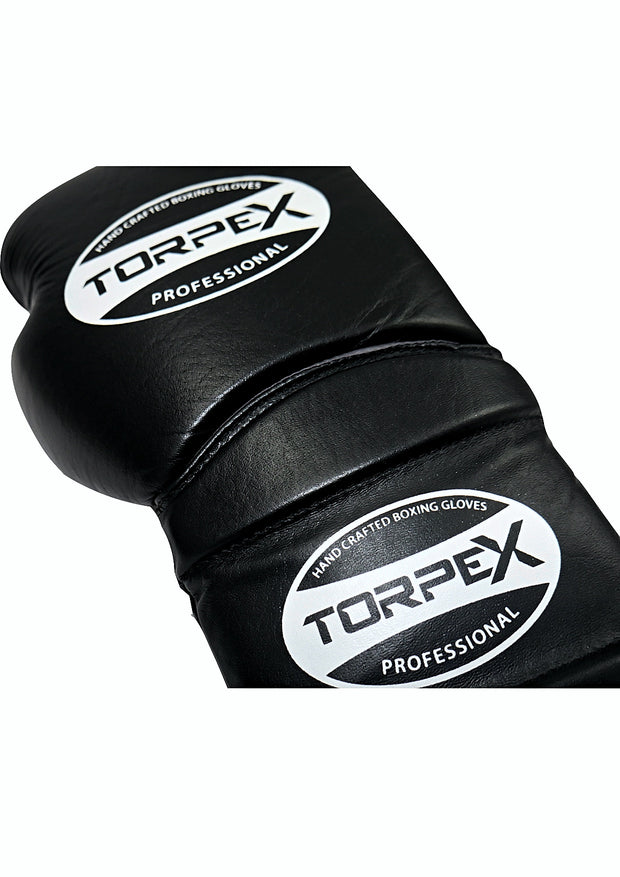 APEX Premium Leather Laced Boxing Gloves - Black